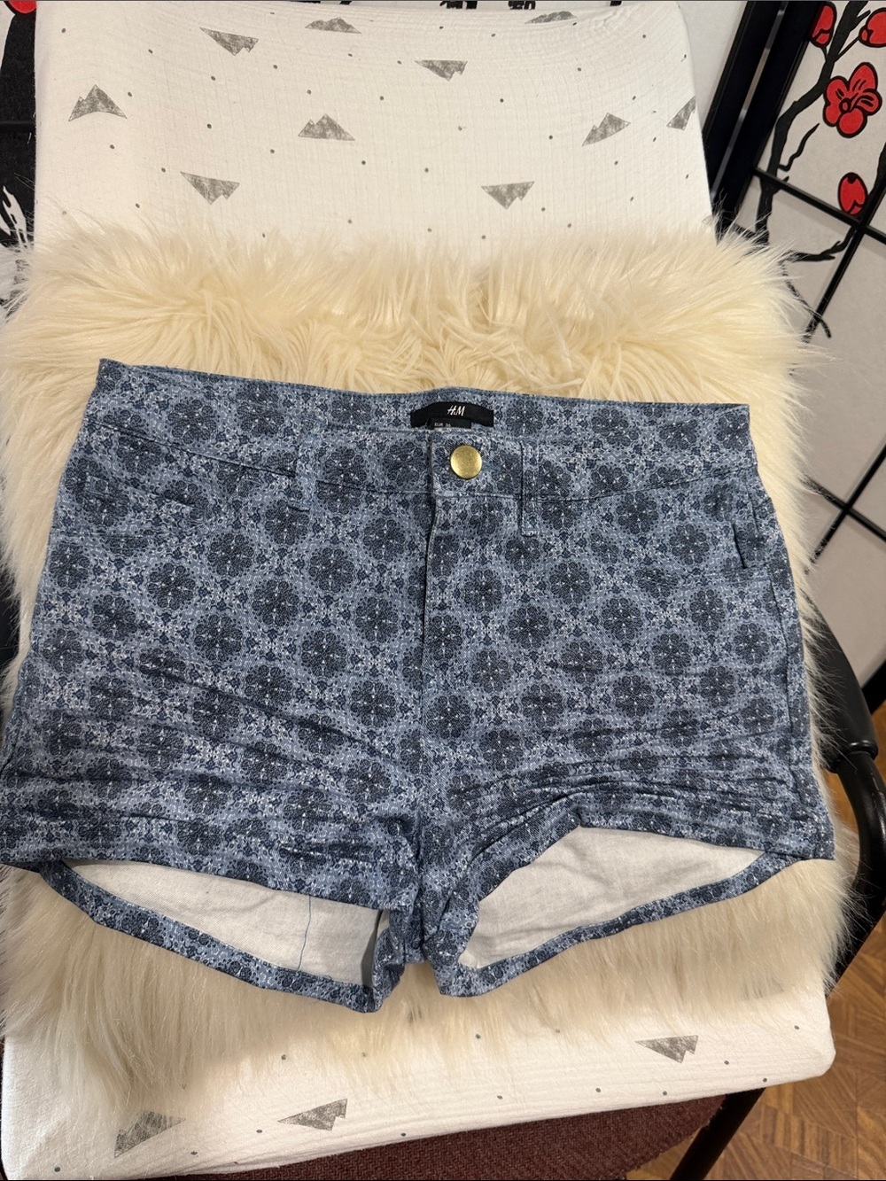 H&M Blue Printed Women's Jean Shorts